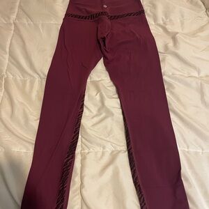 Lululemon Burgundy Leggings with Patterned Trim